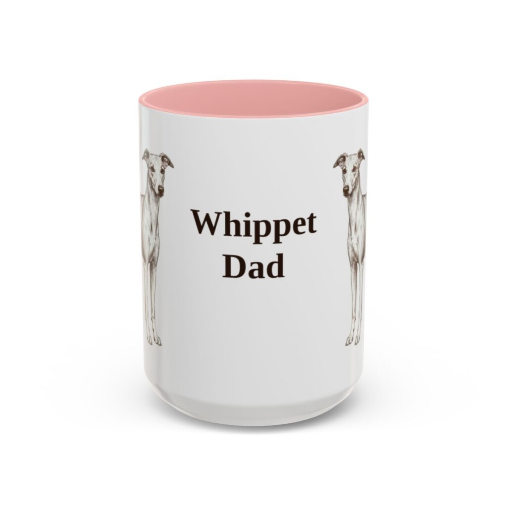 15oz Whippet Dog Dad Mug, Pink, front view