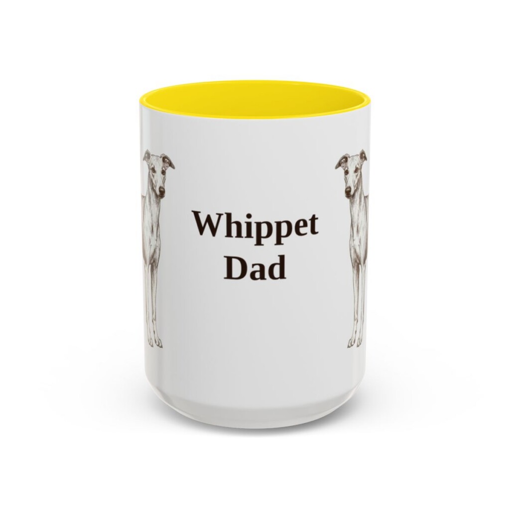 15oz Whippet Dog Dad Mug, Yellow, front view