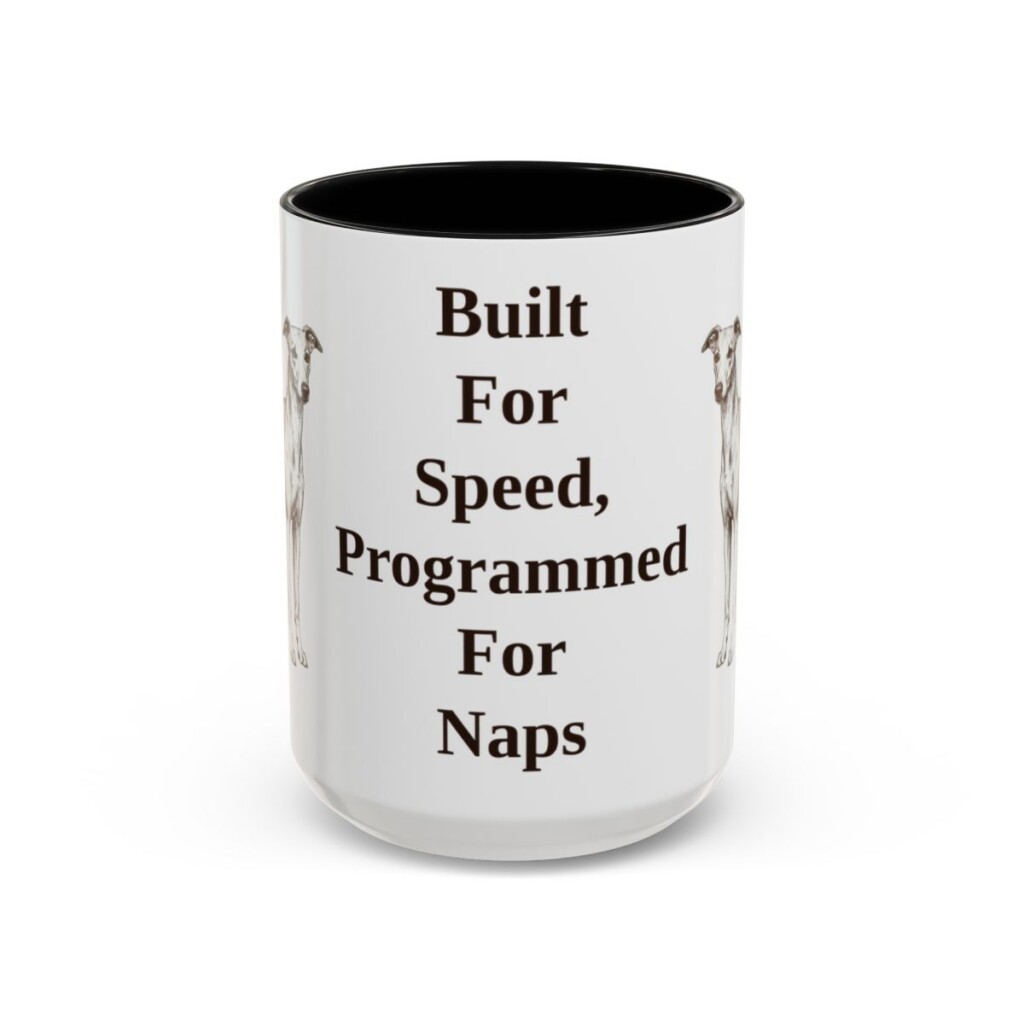 15oz Funny Whippet Mug, Black, front view