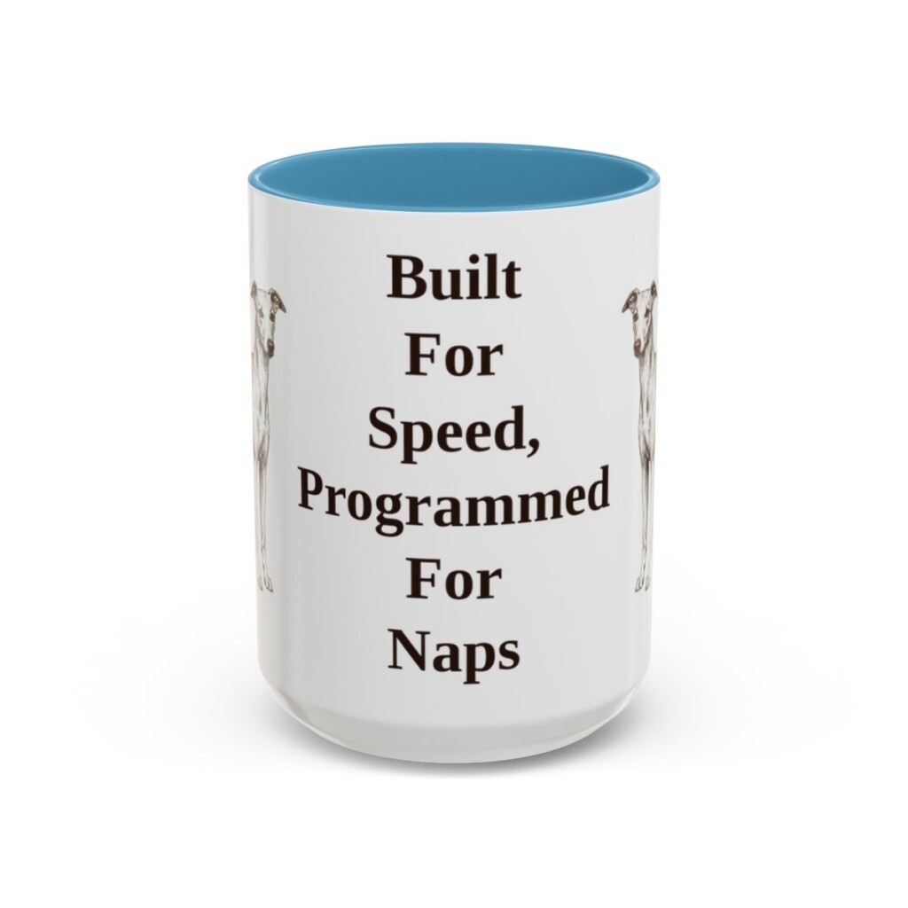 15oz Funny Whippet Mug, Light Blue, front view