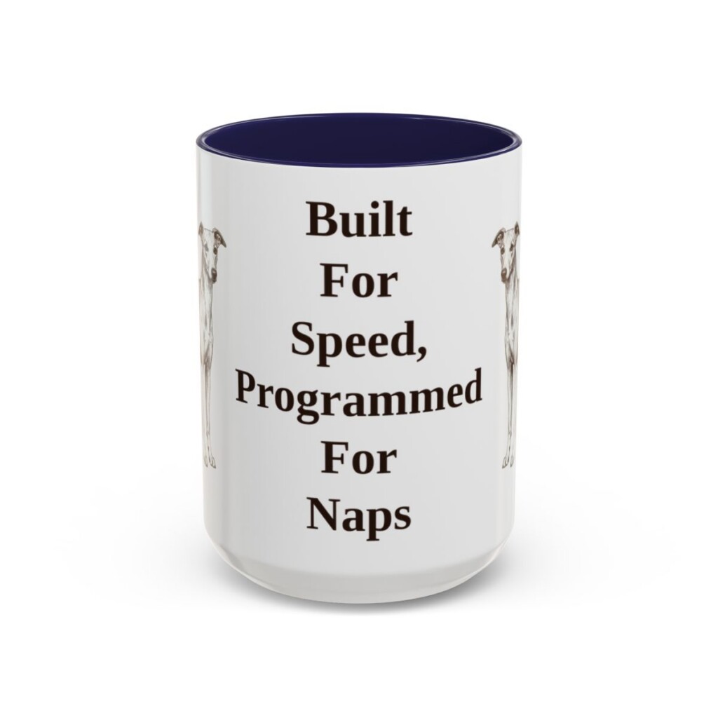 15oz Funny Whippet Mug, Navy, front view