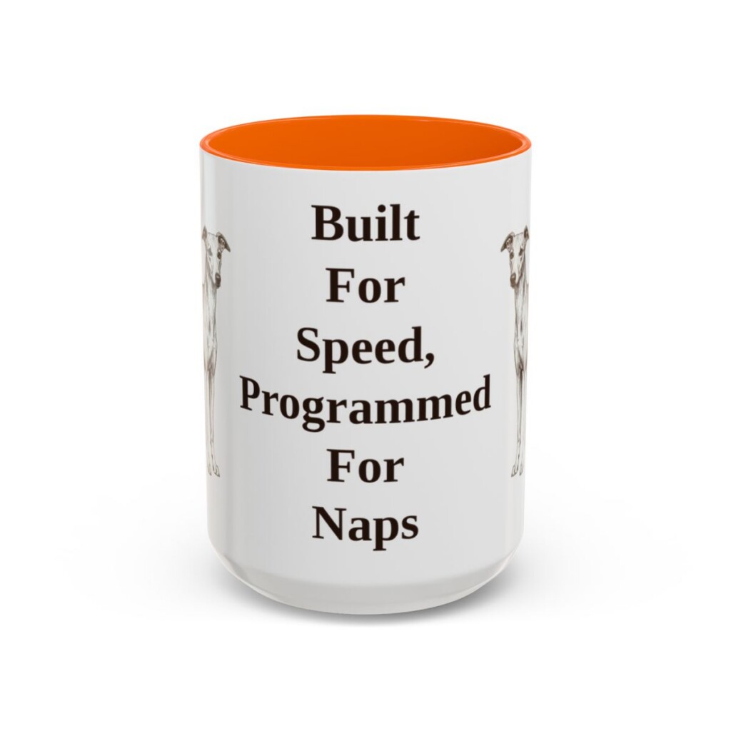 15oz Funny Whippet Mug, Orange, front view