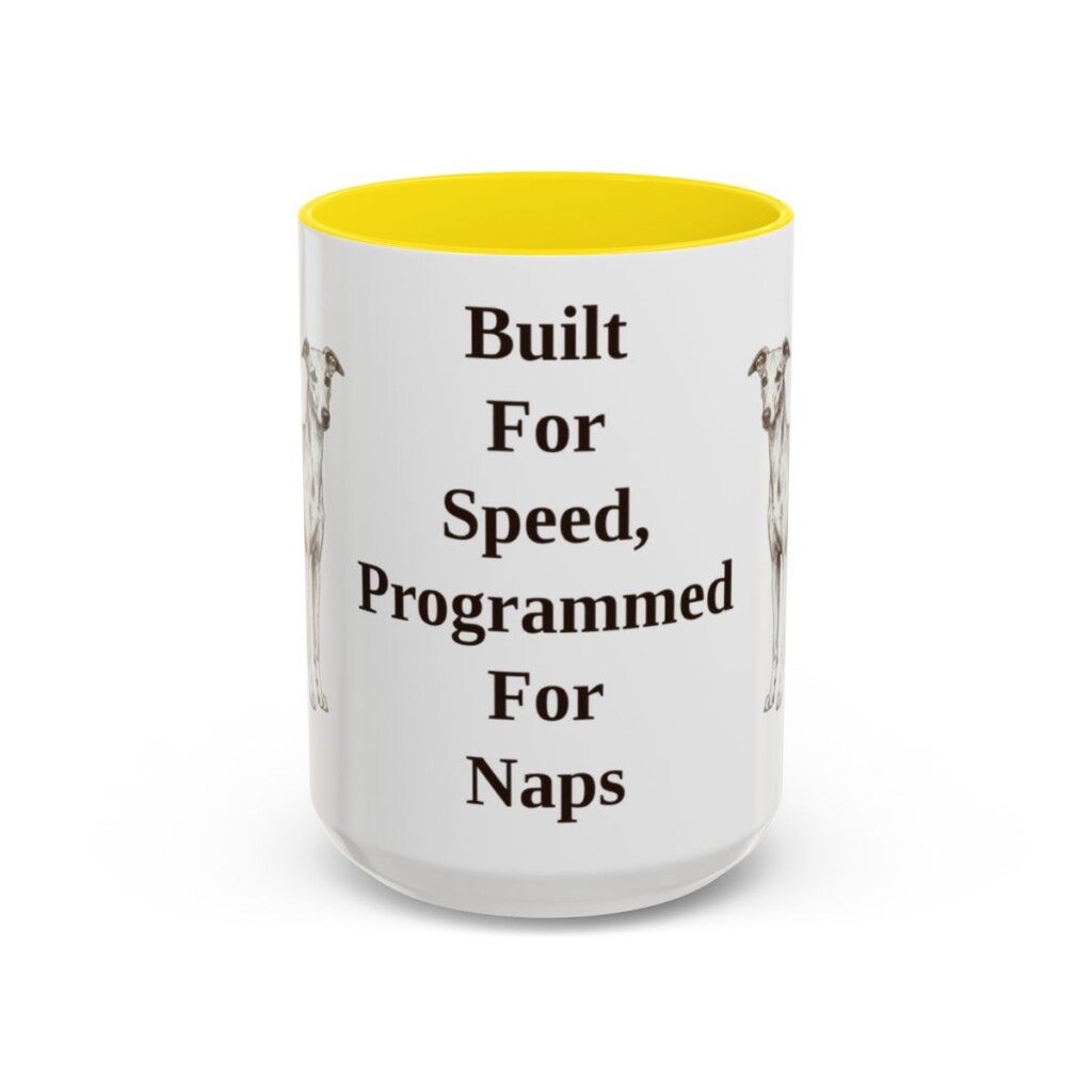 15oz Funny Whippet Mug, Yellow, front view