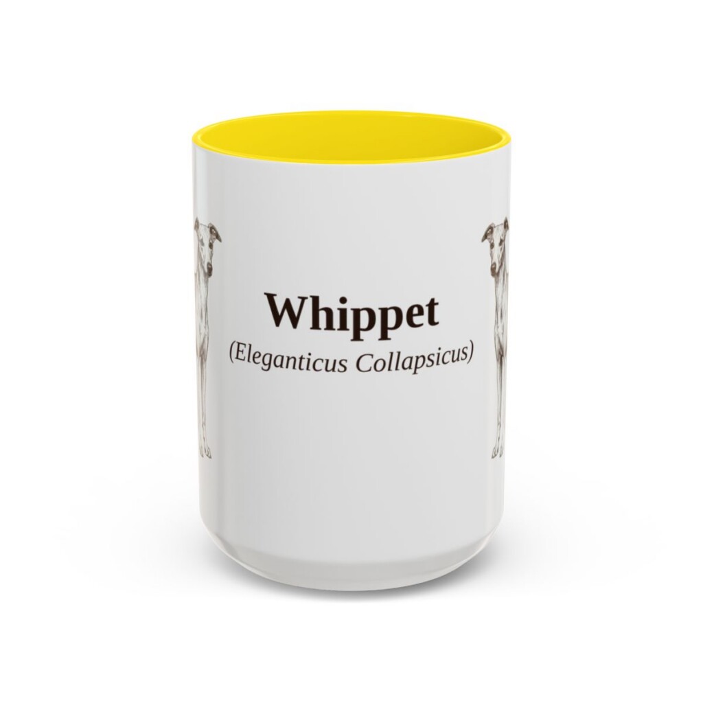 15oz-whippet-mug-latin-yellow 15oz Whippet Latin Mug, Yellow, front view