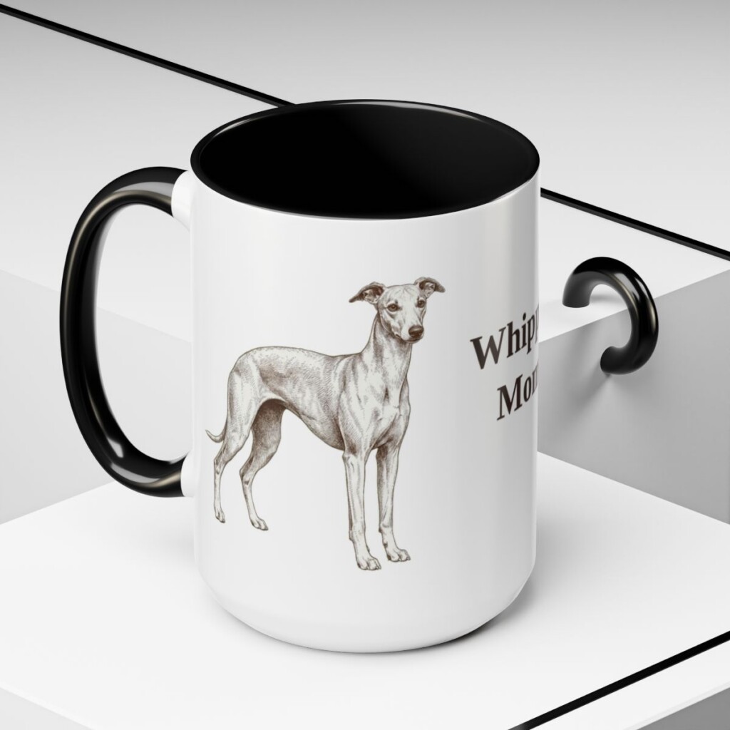 15oz Whippet Dog Mom Mug, Black, lifestyle photo