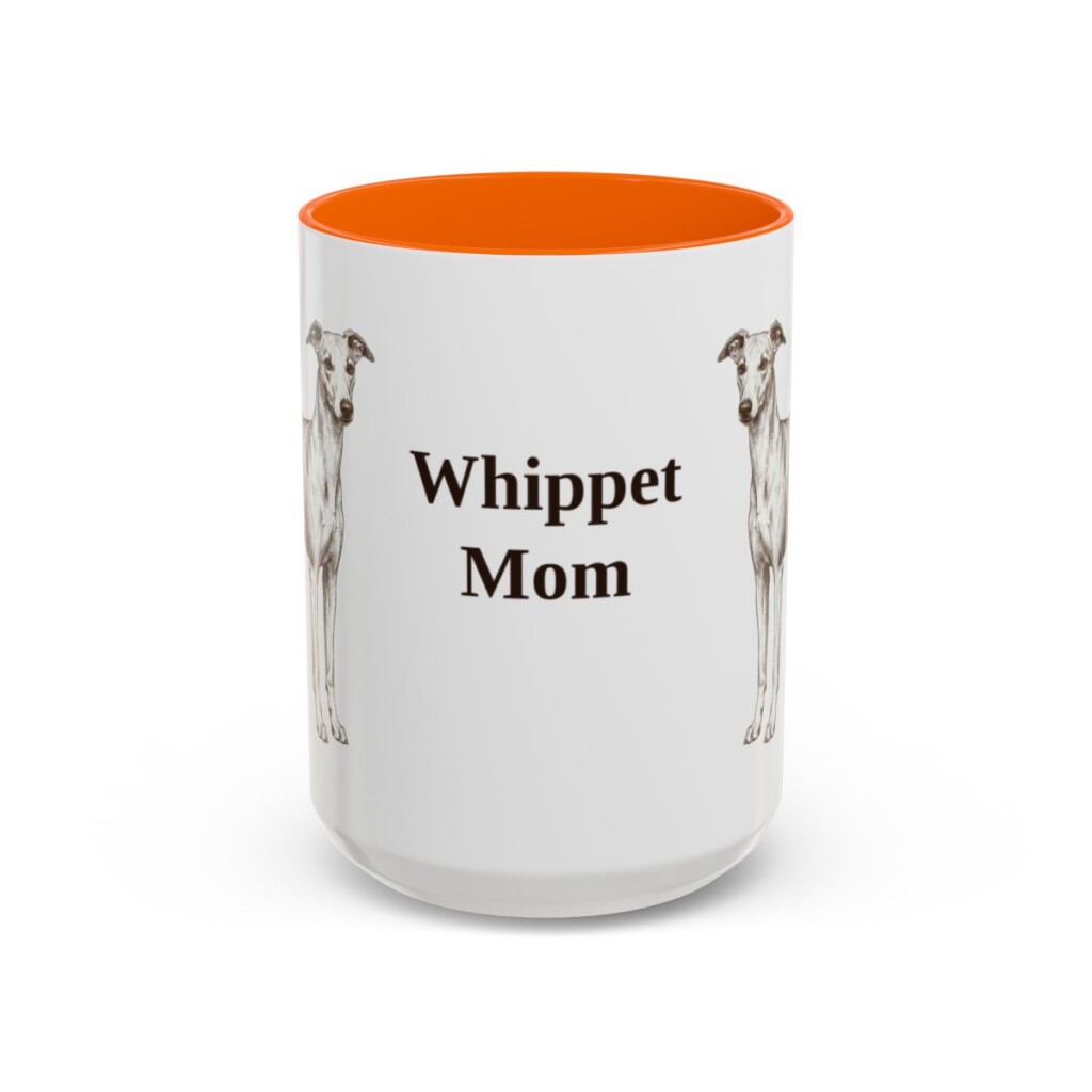 15oz Whippet Dog Mom Mug, Orange, front view