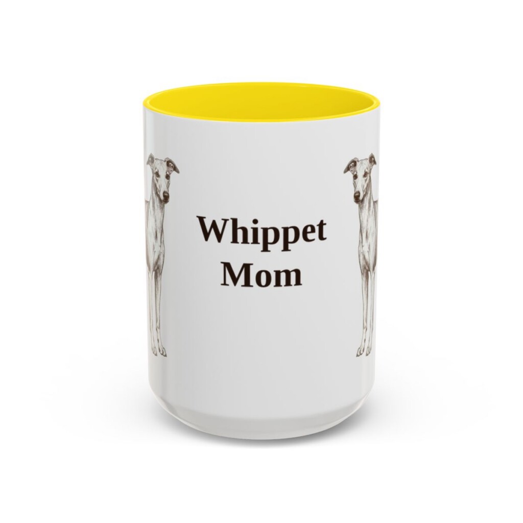 15oz Whippet Dog Mom Mug, Yellow, front view
