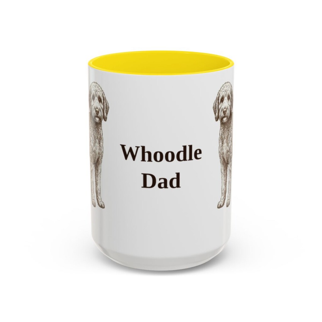 15oz Whoodle Dog Dad Mug, Yellow, front view