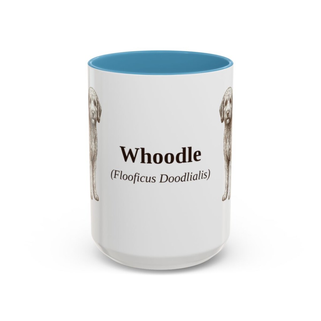 15oz Whoodle Latin Mug, Light Blue, front view