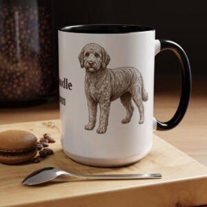 15oz Whoodle Dog Mom Mug, Black, lifestyle photo