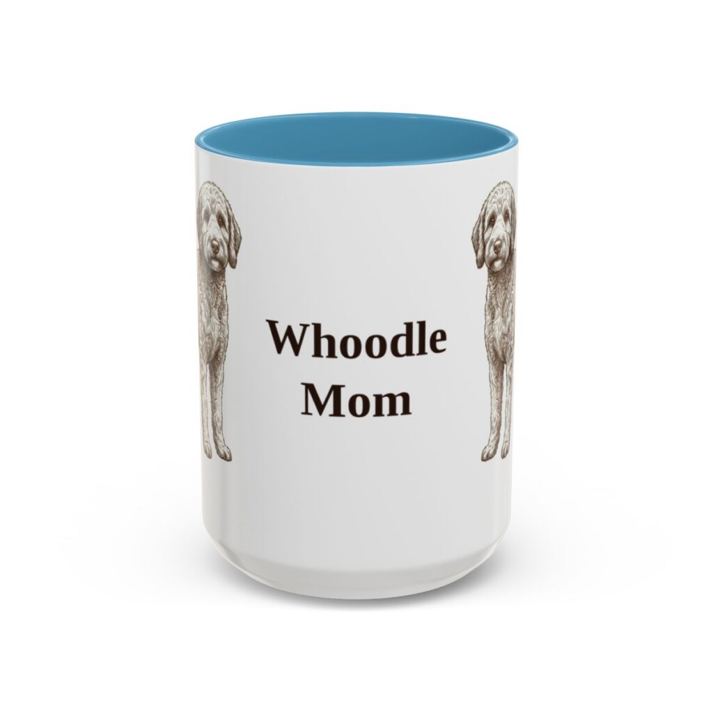 15oz Whoodle Dog Mom Mug, Light Blue, front view