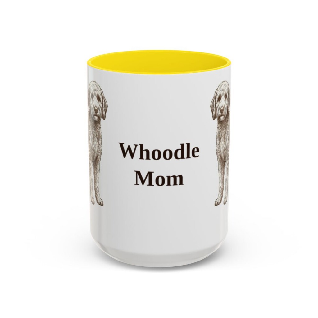 15oz Whoodle Dog Mom Mug, Yellow, front view