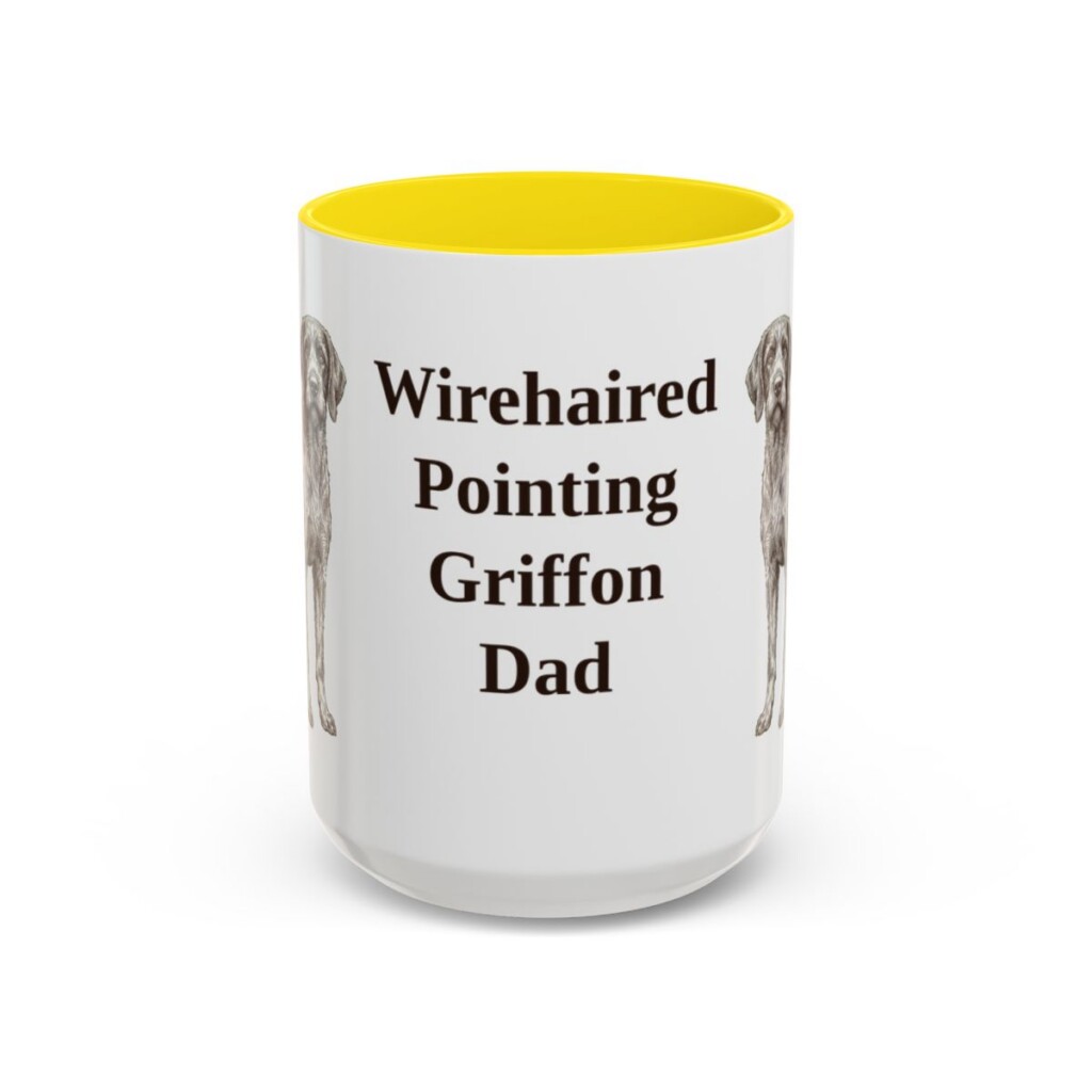 15oz Wirehaired Pointing Griffon Dog Dad Mug, Yellow, front view