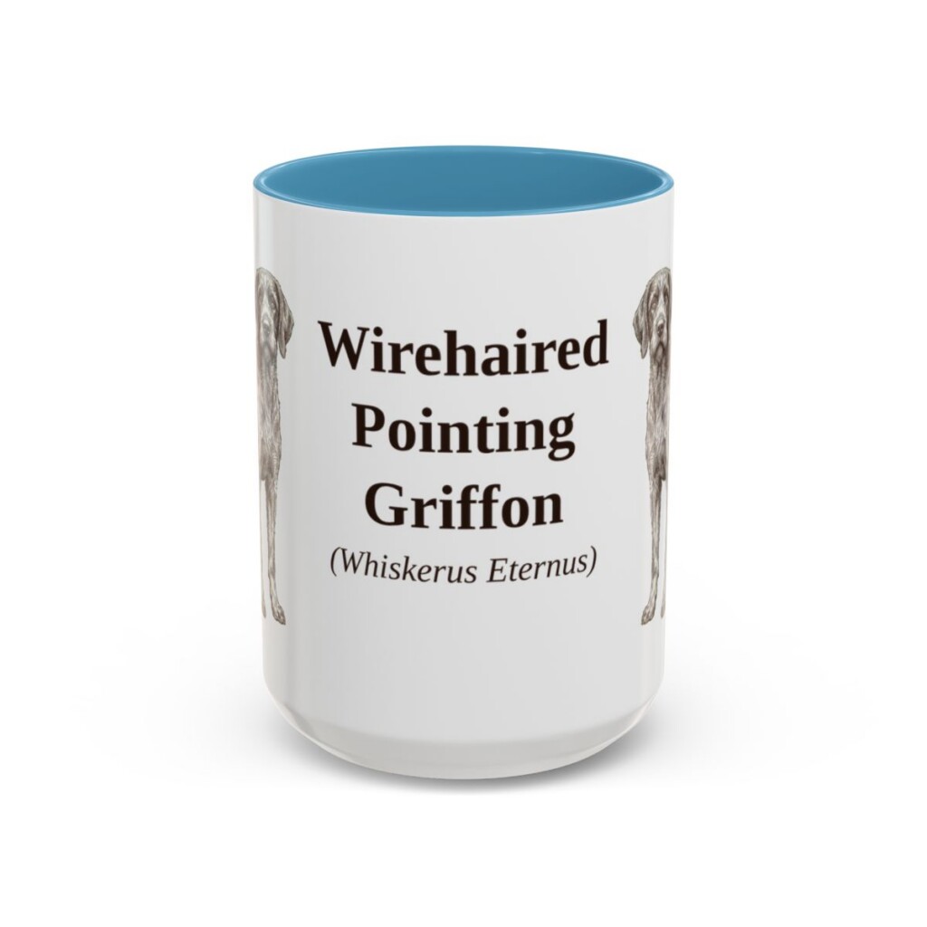 15oz Wirehaired Pointing Griffon Latin Mug, Light Blue, front view