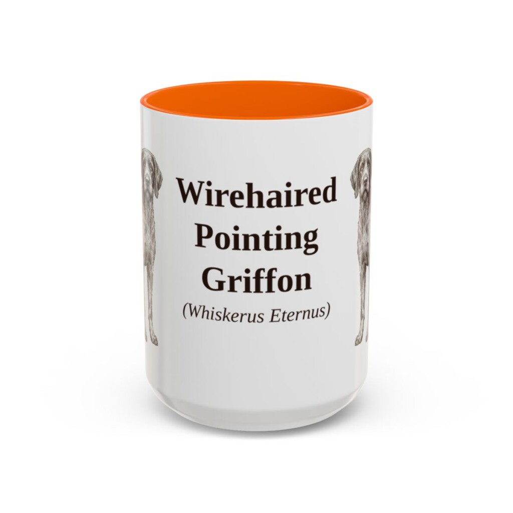 15oz Wirehaired Pointing Griffon Latin Mug, Orange, front view