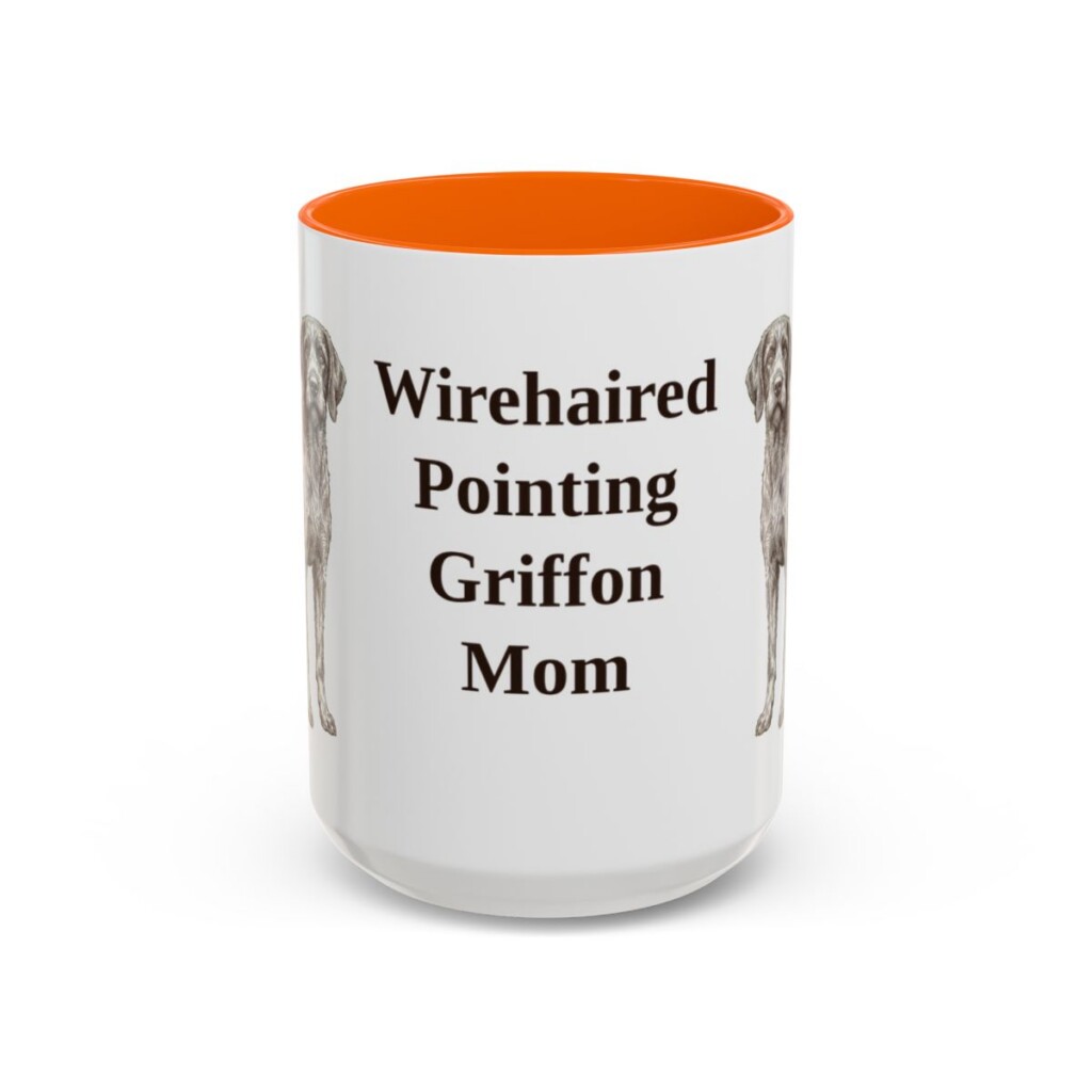 15oz Wirehaired Pointing Griffon Dog Mom Mug, Orange, front view