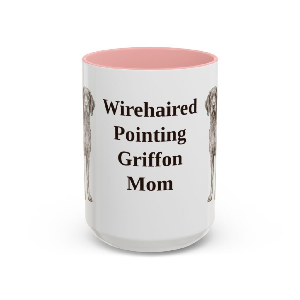 15oz Wirehaired Pointing Griffon Dog Mom Mug, Pink, front view