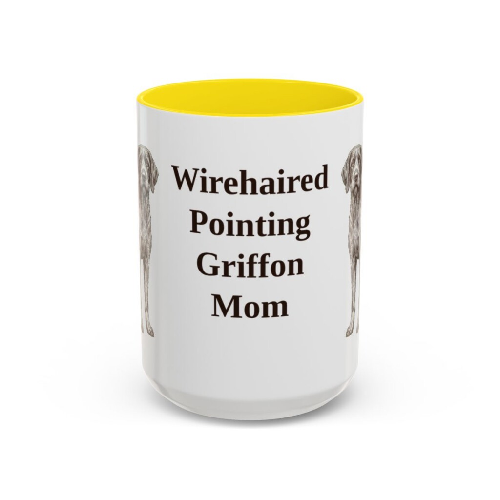 15oz Wirehaired Pointing Griffon Dog Mom Mug, Yellow, front view
