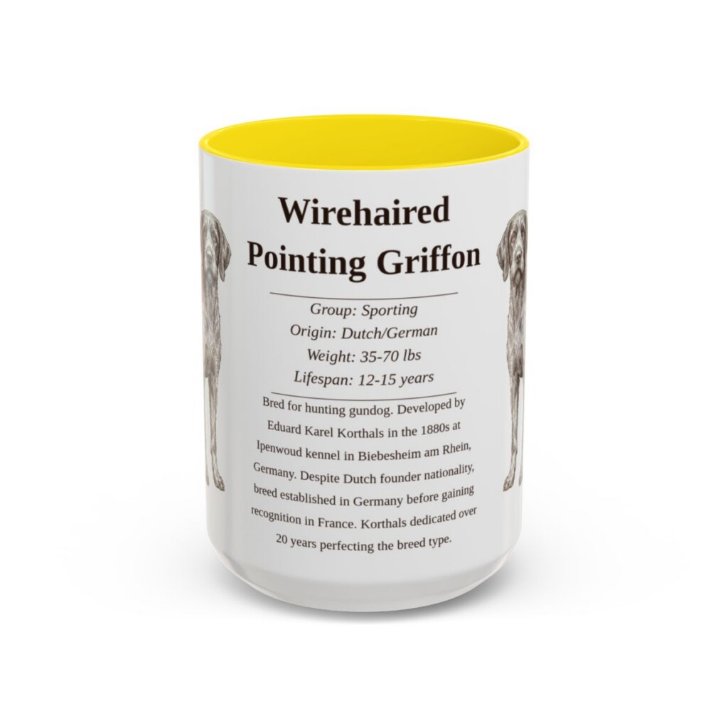 15oz Wirehaired Pointing Griffon Mug, Yellow, front view