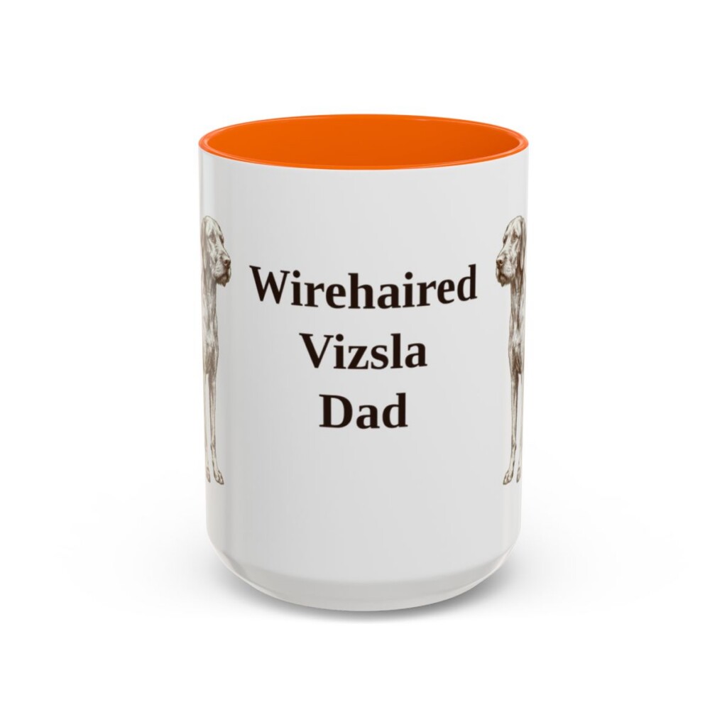 15oz Wirehaired Vizsla Dog Dad Mug, Orange, front view