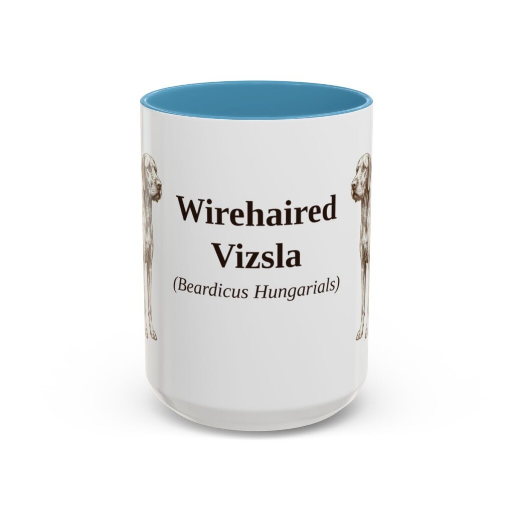 15oz-wirehaired-vizsla-mug-latin-light-blue 15oz Wirehaired Vizsla Latin Mug, Light Blue, front view