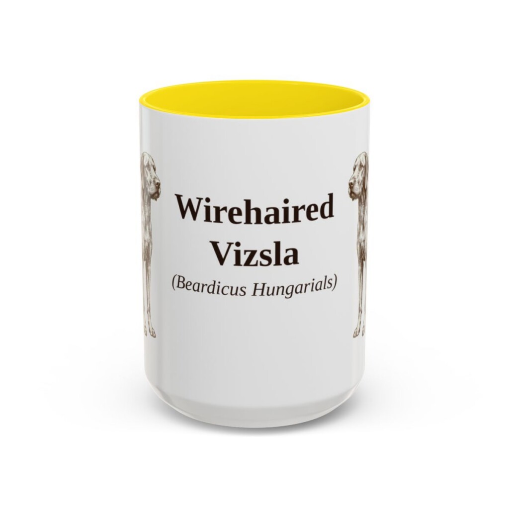 15oz-wirehaired-vizsla-mug-latin-yellow 15oz Wirehaired Vizsla Latin Mug, Yellow, front view