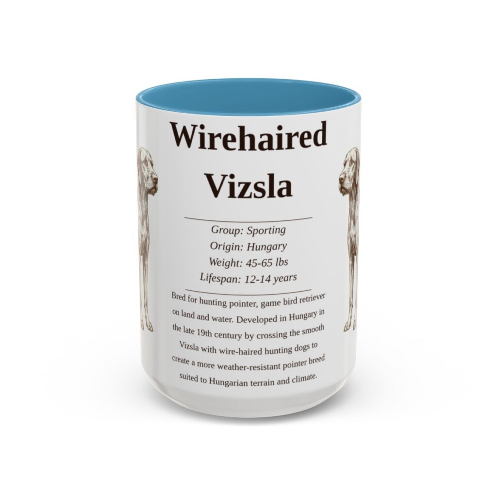 15oz Wirehaired Vizsla Mug, Light Blue, front view