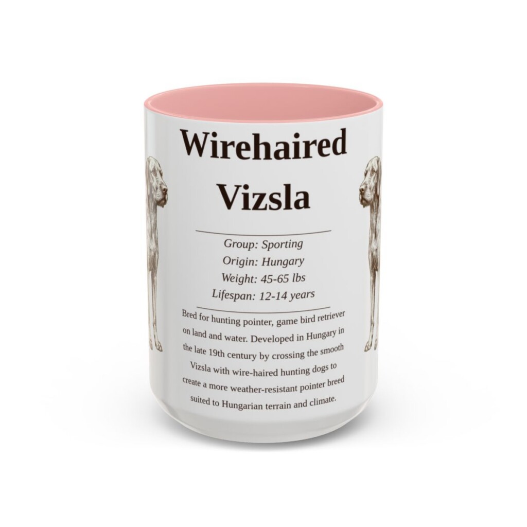 15oz Wirehaired Vizsla Mug, Pink, front view
