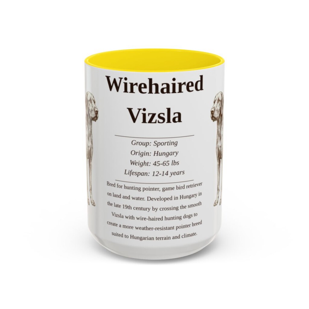 15oz Wirehaired Vizsla Mug, Yellow, front view