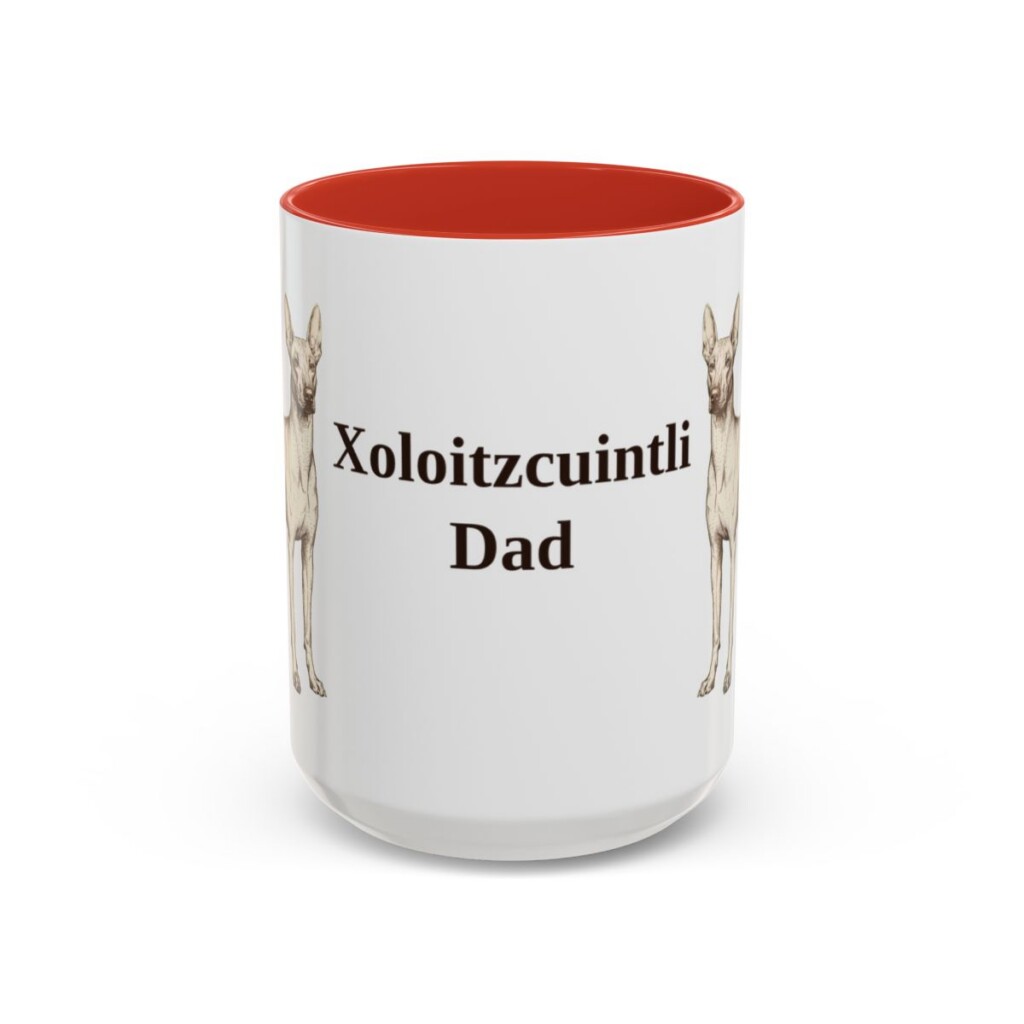 15oz Xoloitzcuintli Dog Dad Mug, Red, front view