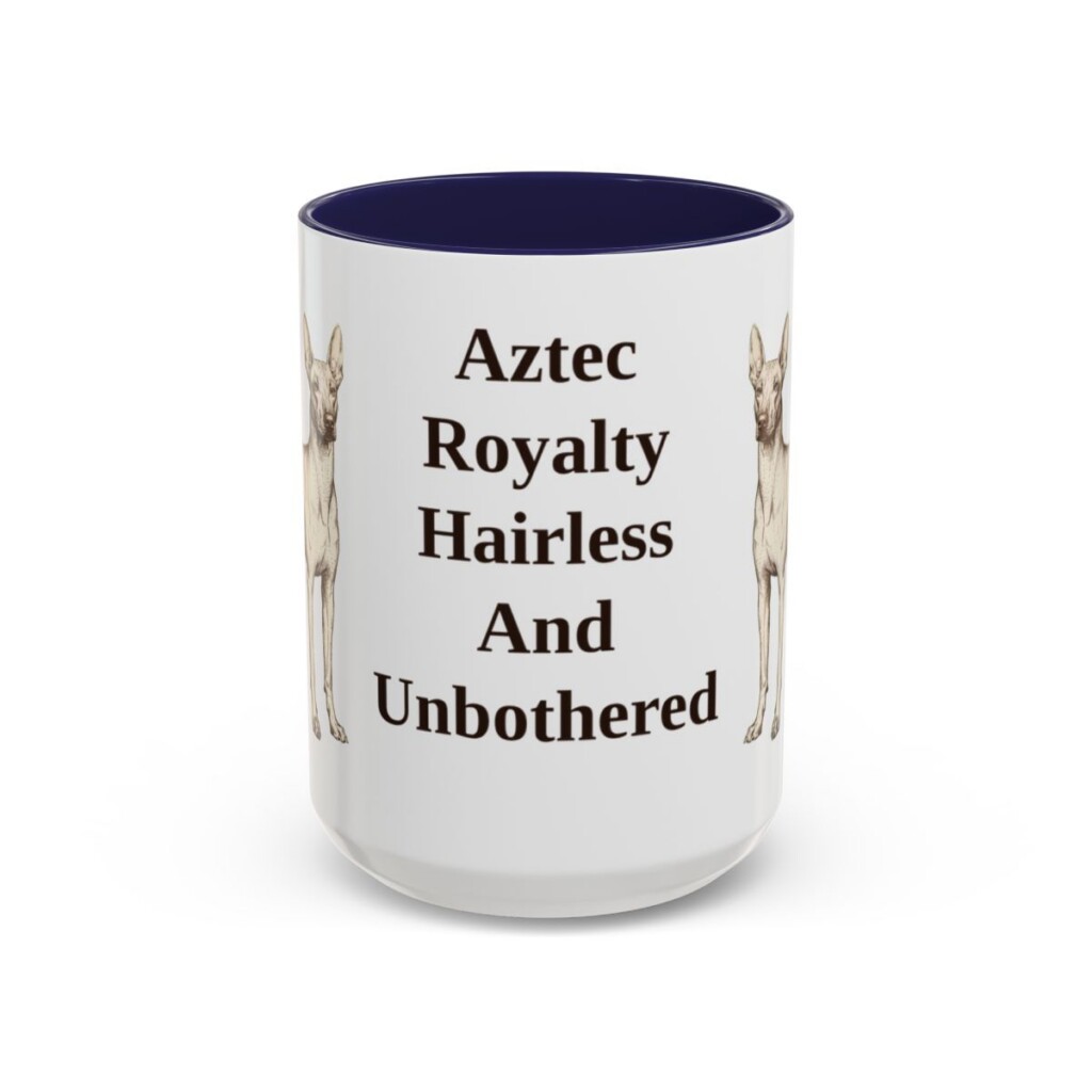 15oz-xoloitzcuintli-mug-humor-navy 15oz Funny Xoloitzcuintli Mug, Navy, front view
