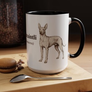 15oz Xoloitzcuintli Latin Mug, Black, lifestyle photo