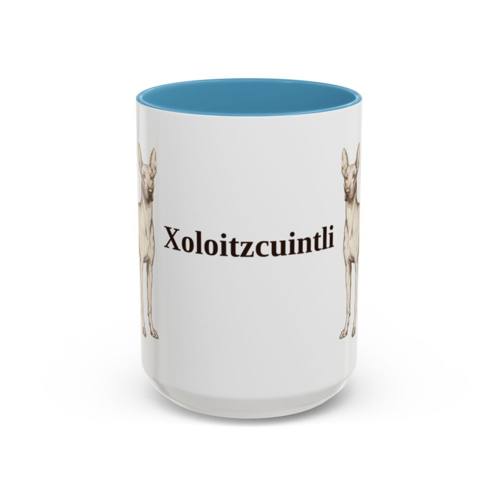 15oz Xoloitzcuintli Mug, Light Blue, front view