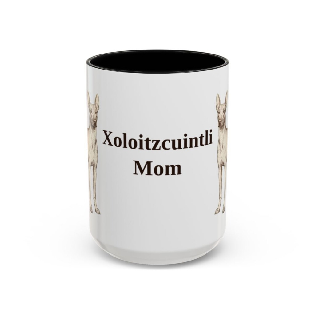 15oz Xoloitzcuintli Dog Mom Mug, Black, front view