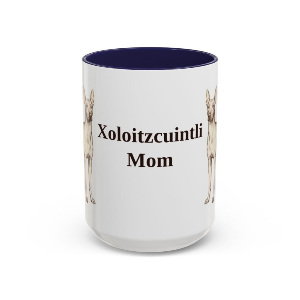15oz Xoloitzcuintli Dog Mom Mug, Navy, front view