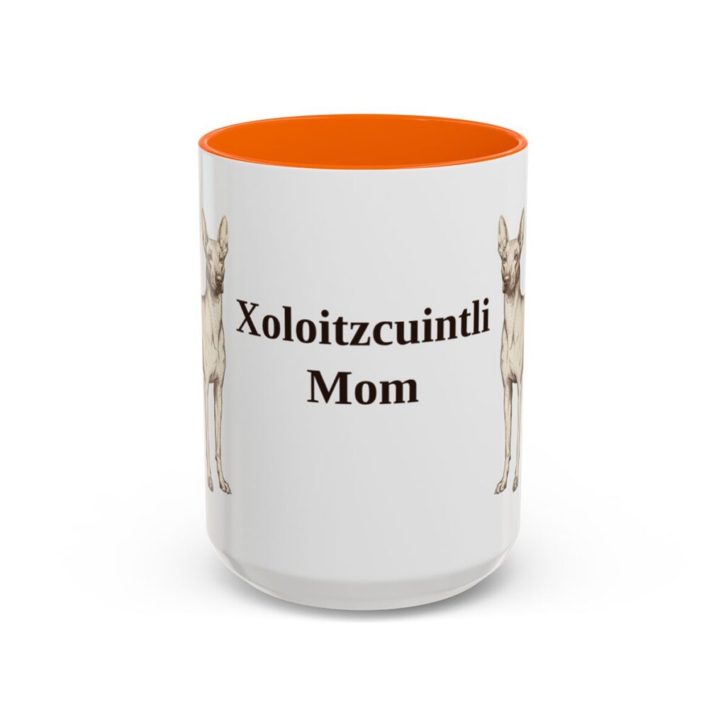 15oz Xoloitzcuintli Dog Mom Mug, Orange, front view