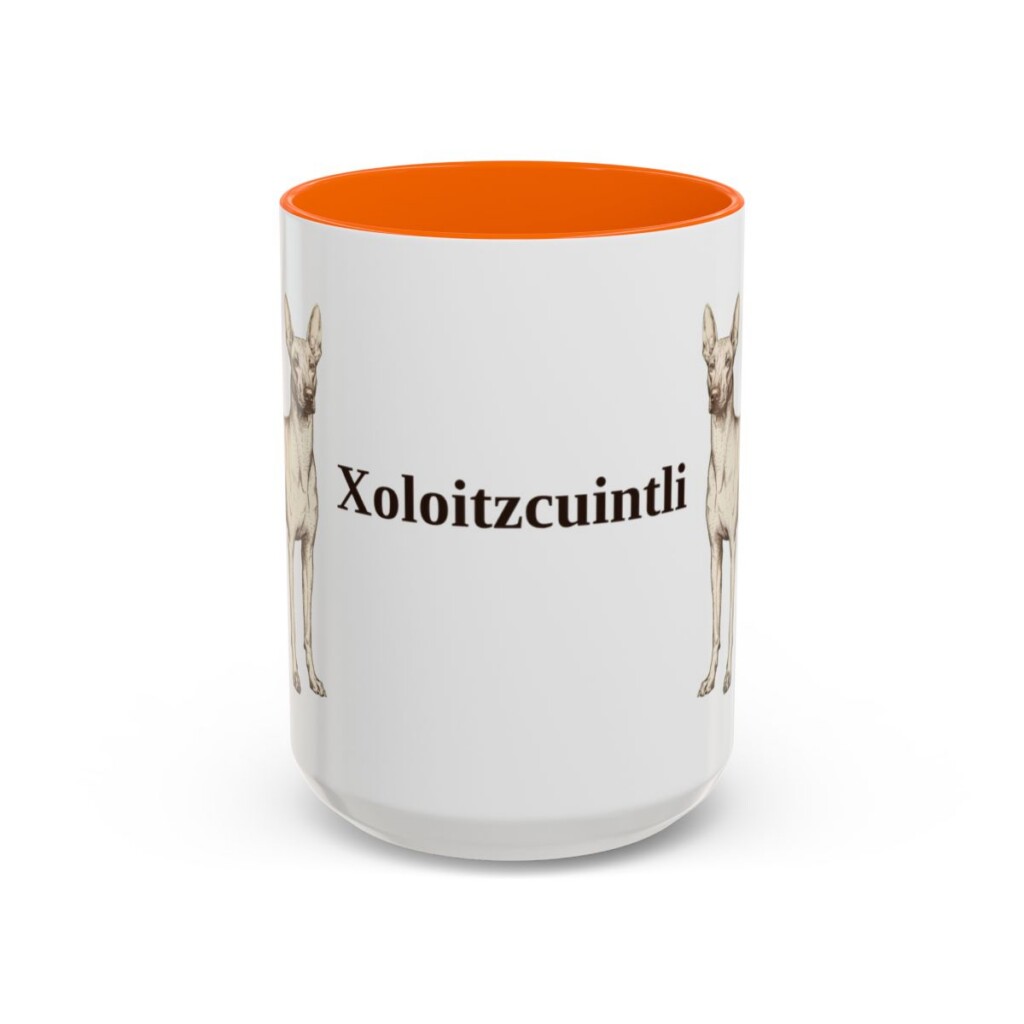 15oz Xoloitzcuintli Mug, Orange, front view