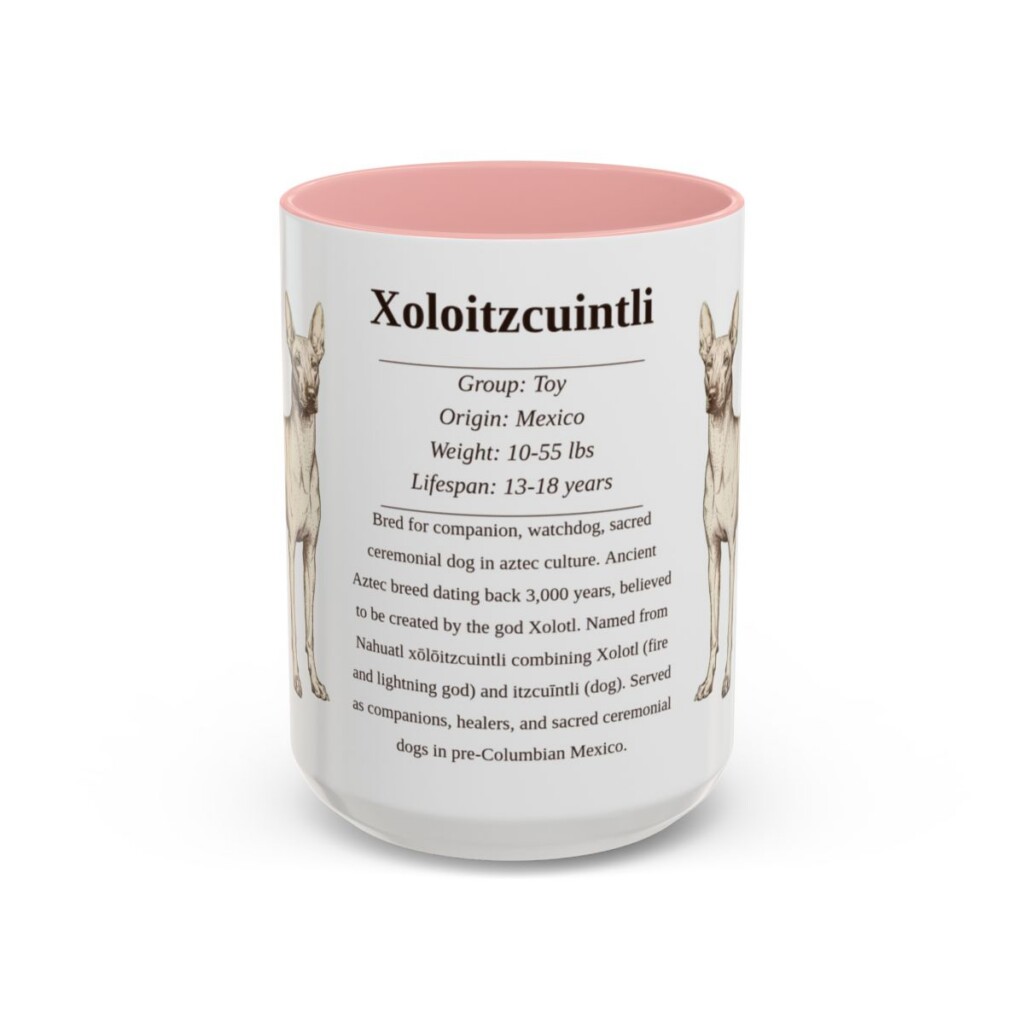 15oz-xoloitzcuintli-mug-writeup-pink 15oz Xoloitzcuintli Mug, Pink, front view