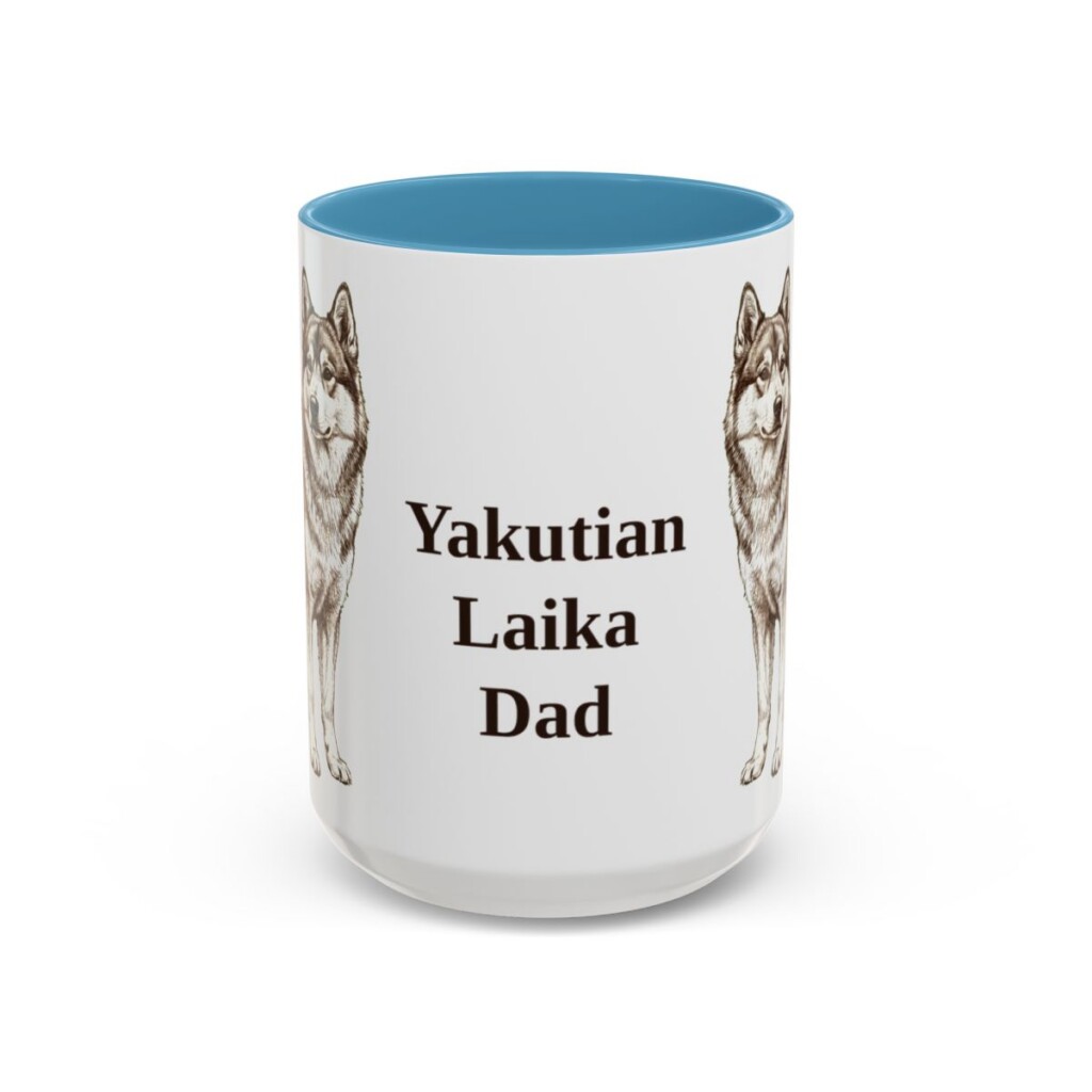 15oz Yakutian Laika Dog Dad Mug, Light Blue, front view