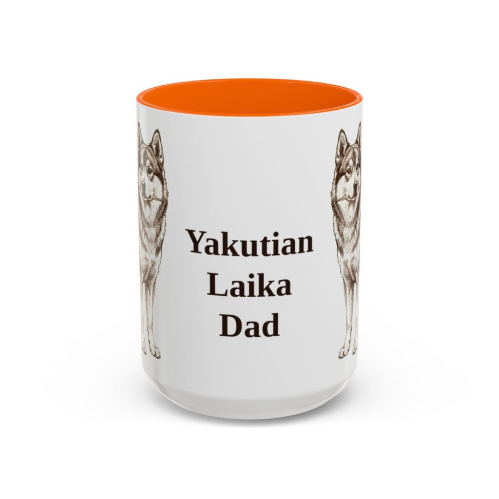 15oz Yakutian Laika Dog Dad Mug, Orange, front view