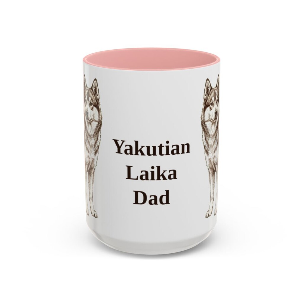 15oz Yakutian Laika Dog Dad Mug, Pink, front view