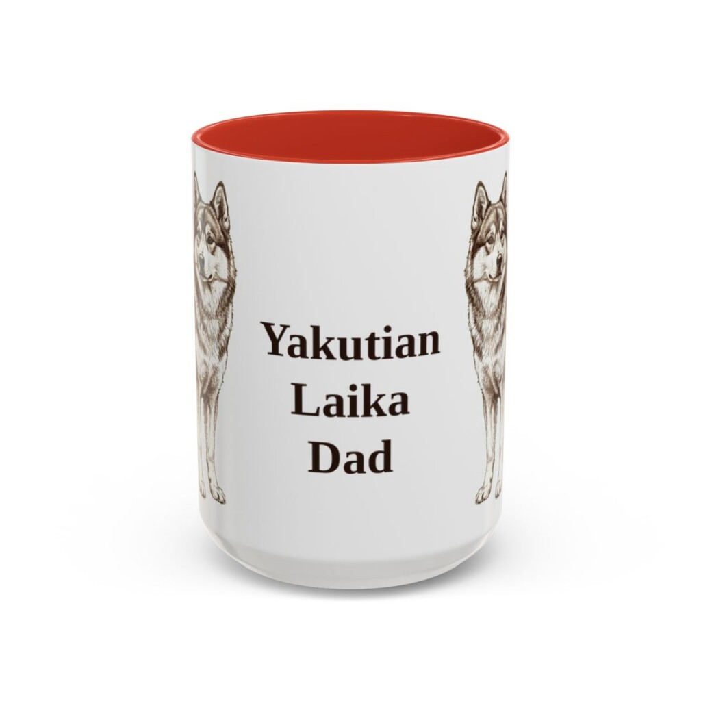 15oz Yakutian Laika Dog Dad Mug, Red, front view
