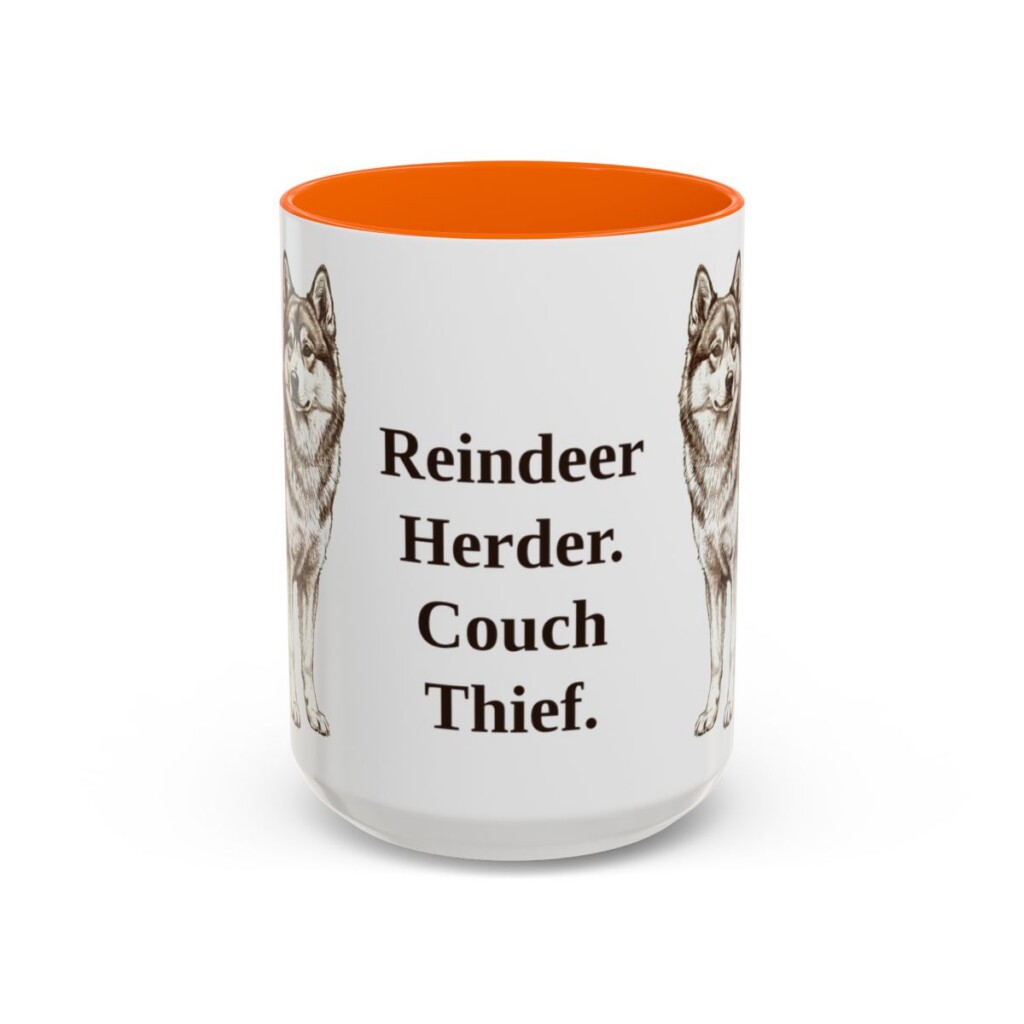 15oz Funny Yakutian Laika Mug, Orange, front view