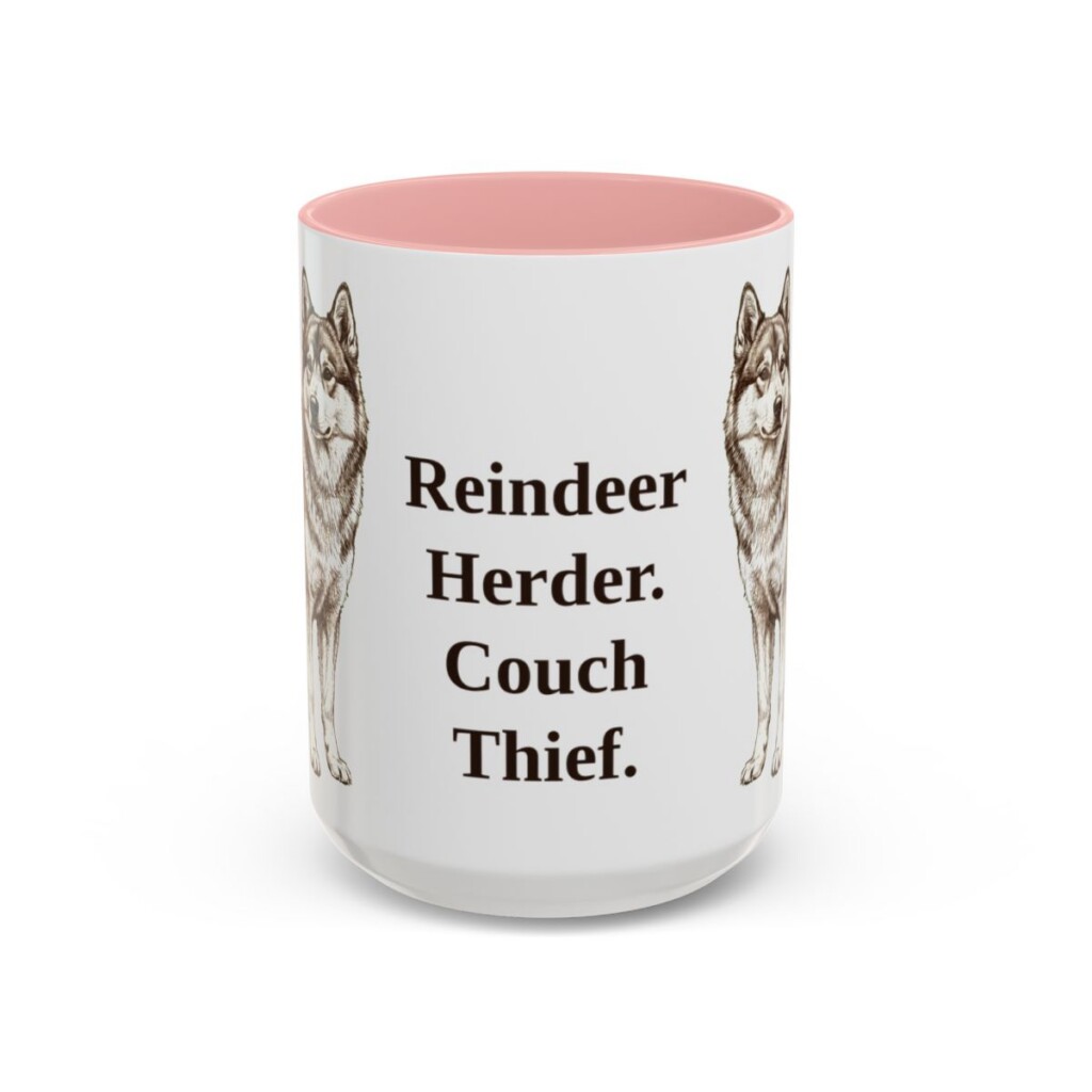 15oz Funny Yakutian Laika Mug, Pink, front view