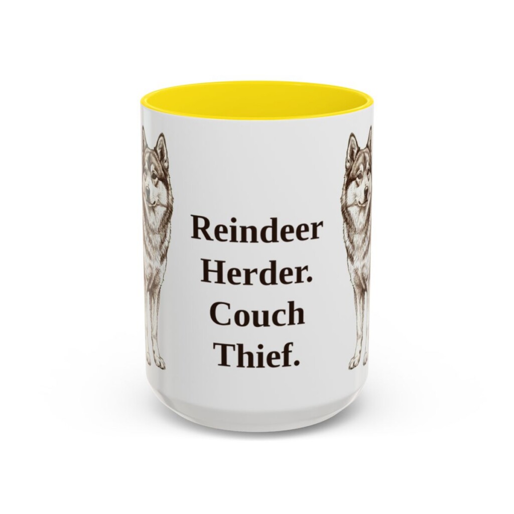15oz Funny Yakutian Laika Mug, Yellow, front view