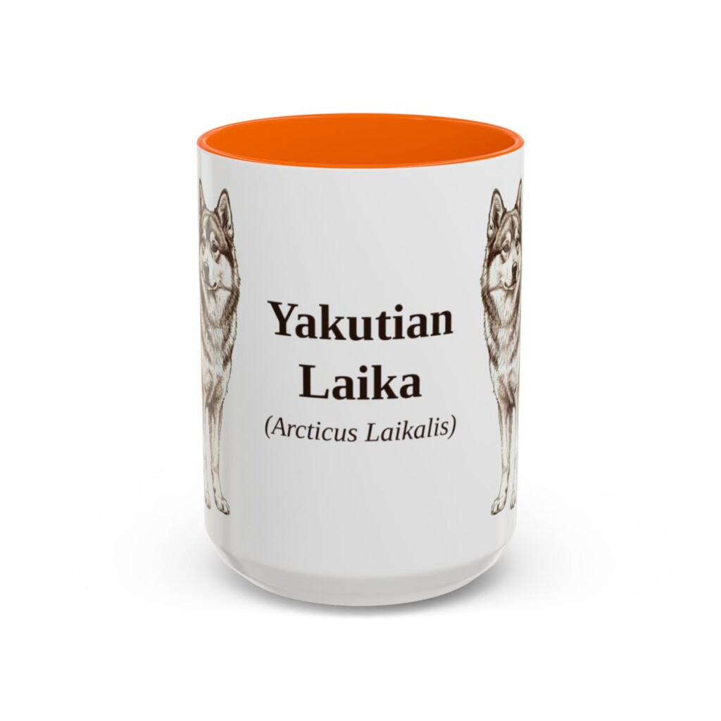 15oz-yakutian-laika-mug-latin-orange 15oz Yakutian Laika Latin Mug, Orange, front view