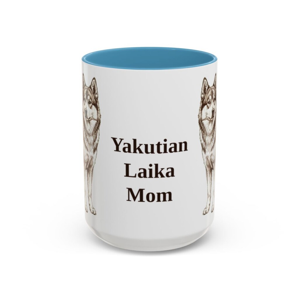 15oz Yakutian Laika Dog Mom Mug, Light Blue, front view