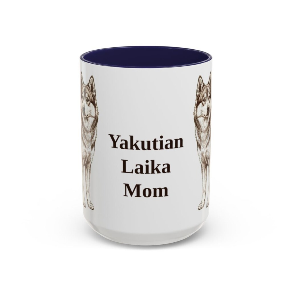 15oz Yakutian Laika Dog Mom Mug, Navy, front view