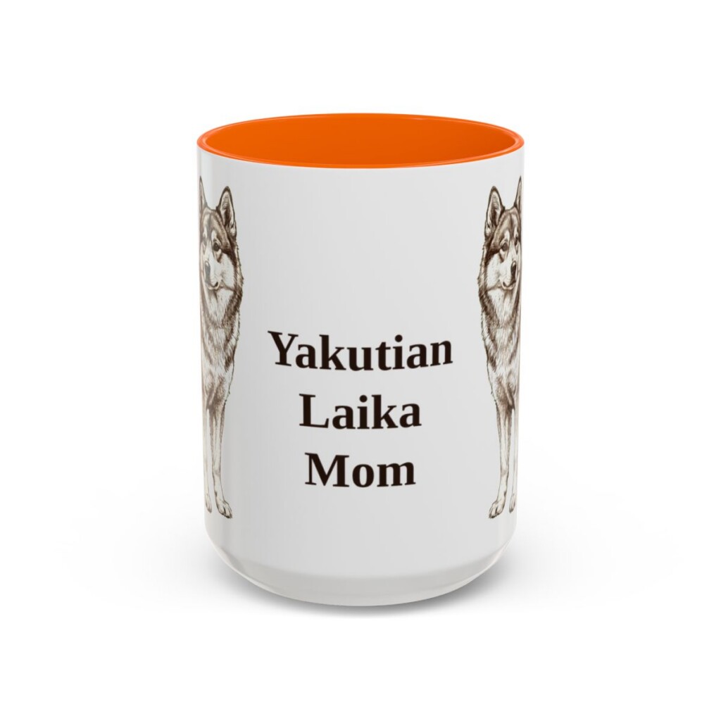 15oz Yakutian Laika Dog Mom Mug, Orange, front view