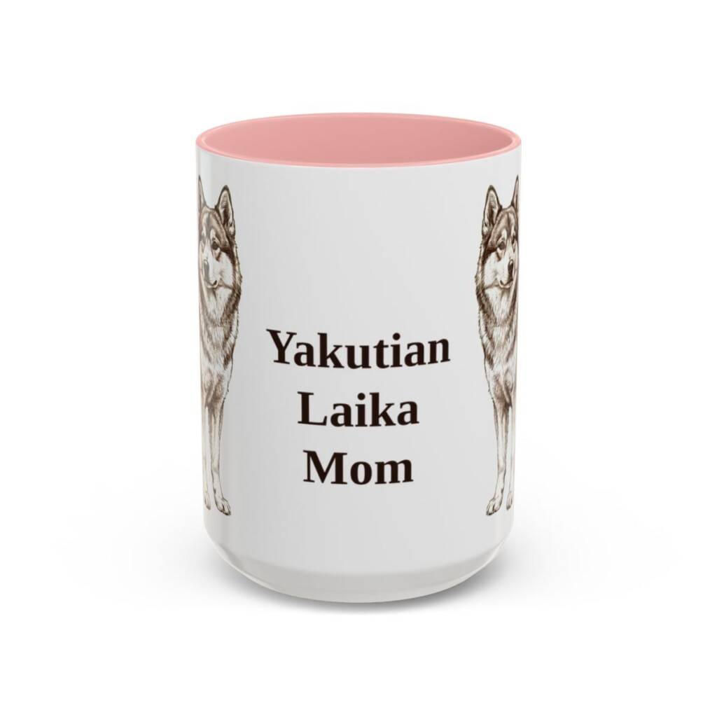 15oz Yakutian Laika Dog Mom Mug, Pink, front view